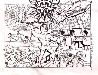 Concept art for school mural by Winslow Jordan also known as Rubytech 