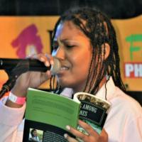 Antonia Valaire performing at Jamaica poetry festival.